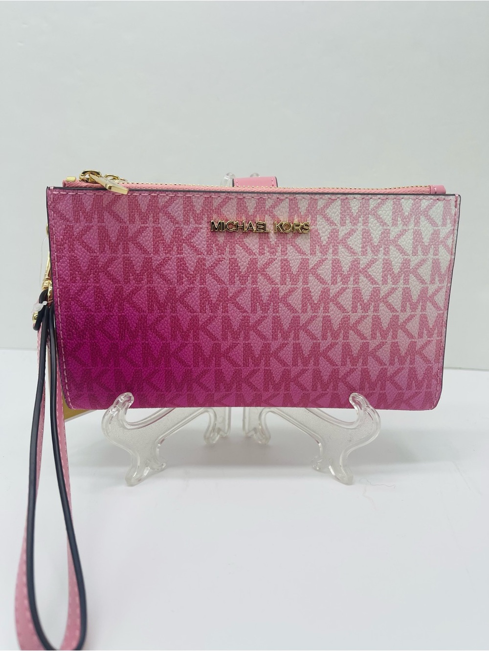 Michael Kors Jet Set Lg Double Zip Ombré Sign Logo Wristlet Wallet Carnation 
NW - Picture 14 of 16